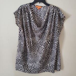Gigi Parker Cowl Neck Leopard Animal Print Satiny Blouse Size Large